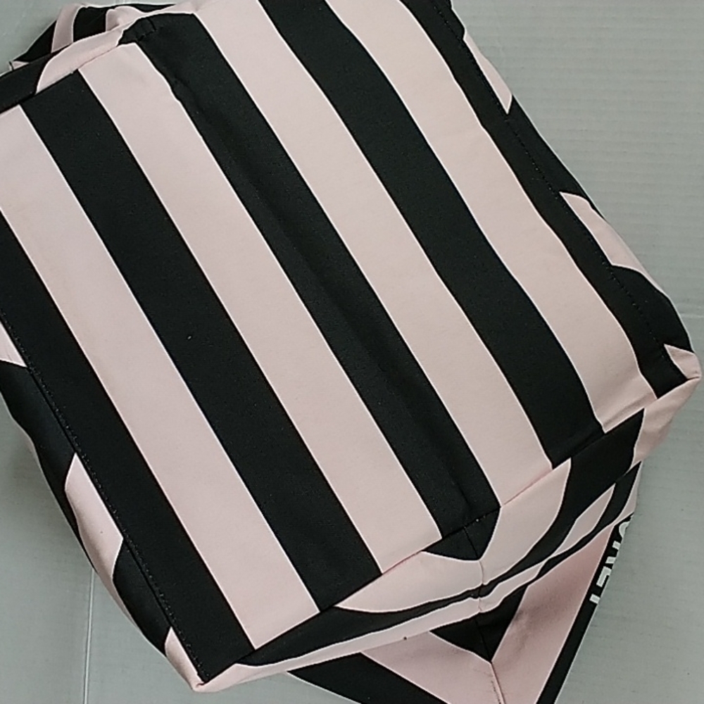 Victoria's Secret V Striped Limited Edition Pink/Black Weekender Tote Bag - Picture 10 of 11